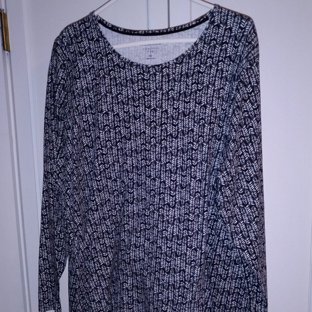 Women's Croft & Barrow 3X Black & White 100% Cotton L/S tee Long Sleeve